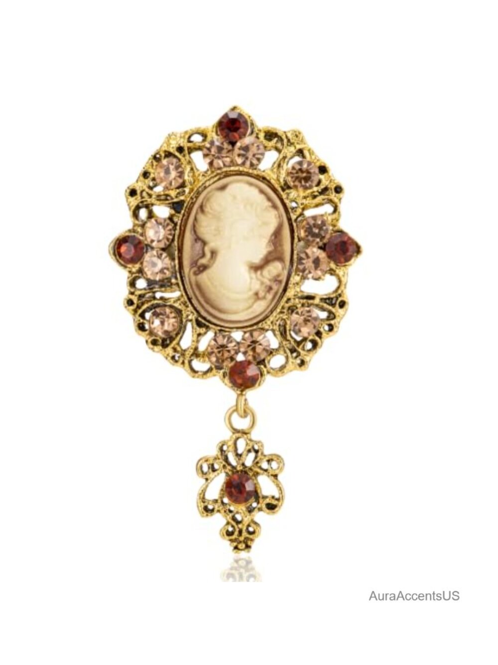 Vintage Victorian Lady Cameo Brooch Pin Dangle Charm Retro Jewelry Gift